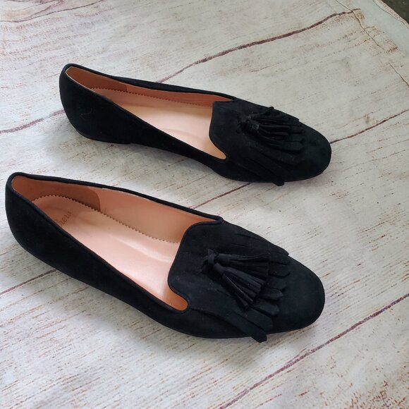 J. Crew  black suede tassel flats sz 6.5 - Picture 1 of 6